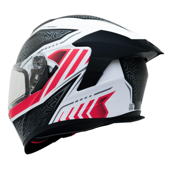 GP Kompozit MKS008-RWRB Racing Spoiler Full Face Motorcycle Helmet with Sun Visor & Clear Visor – White Red Black