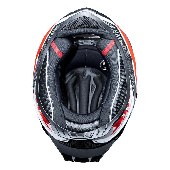 GP Kompozit MKS008-RWRB Racing Spoiler Full Face Motorcycle Helmet with Sun Visor & Clear Visor – White Red Black