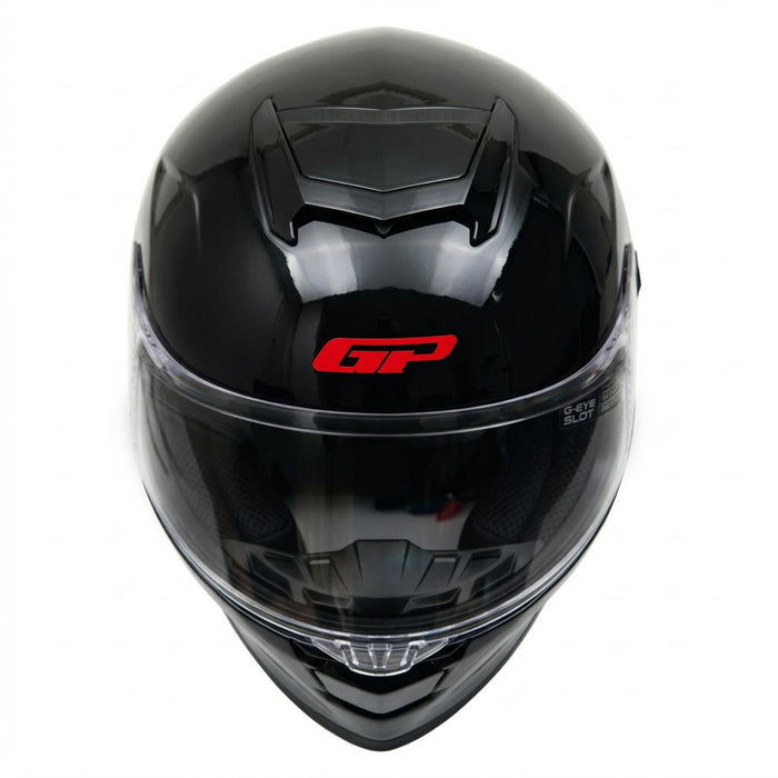 GP Kompozit MKS008-GB Racing Spoiler Full Face Motorcycle Helmet with Sun Visor & Clear Visor – Bright Black