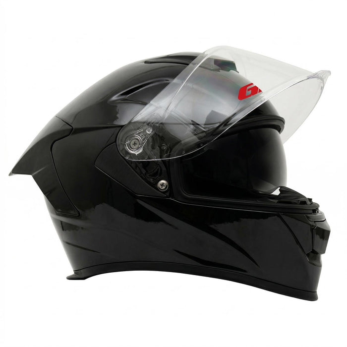 GP Kompozit MKS008-GB Racing Spoiler Full Face Motorcycle Helmet with Sun Visor & Clear Visor – Bright Black