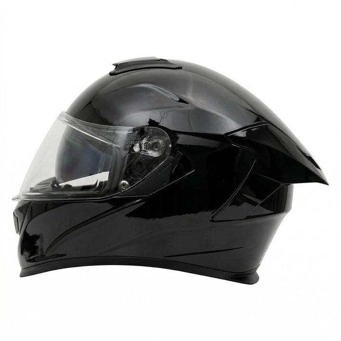 GP Kompozit MKS008-GB Racing Spoiler Full Face Motorcycle Helmet with Sun Visor & Clear Visor – Bright Black