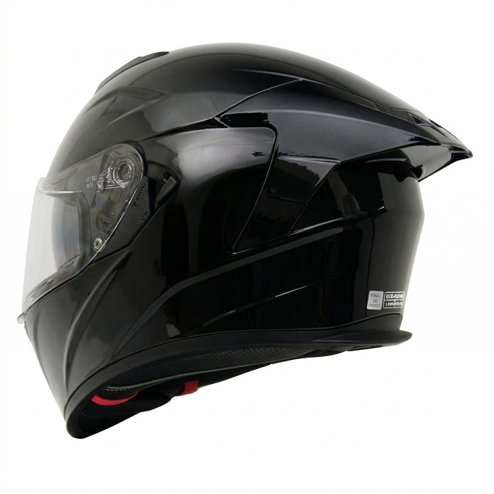 GP Kompozit MKS008-GB Racing Spoiler Full Face Motorcycle Helmet with Sun Visor & Clear Visor – Bright Black