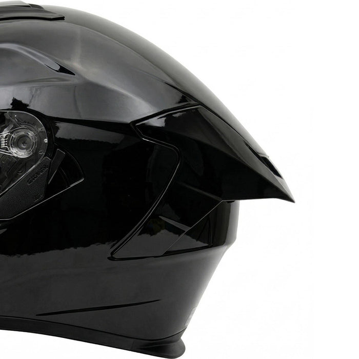 GP Kompozit MKS008-GB Racing Spoiler Full Face Motorcycle Helmet with Sun Visor & Clear Visor – Bright Black
