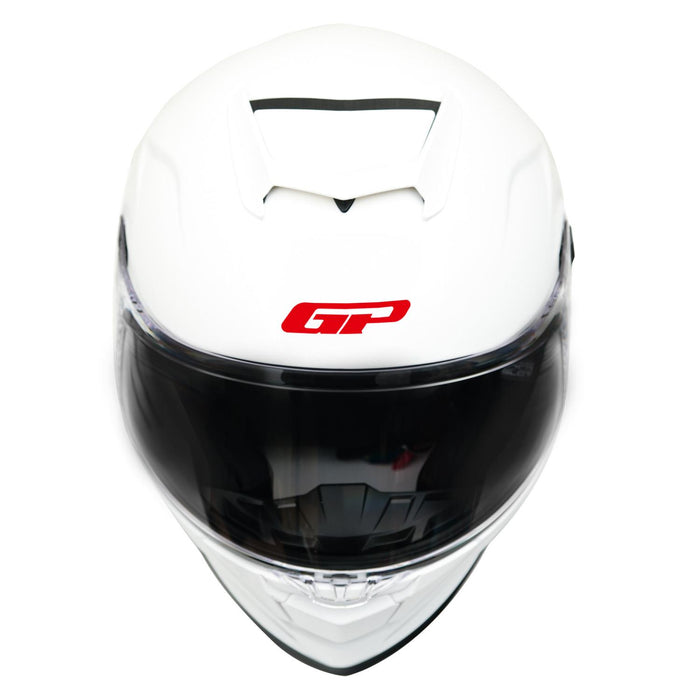 GP Kompozit MKS008-PW Racing Spoiler Full Face Motorcycle Helmet with Sun Visor & Clear Visor – Bright White