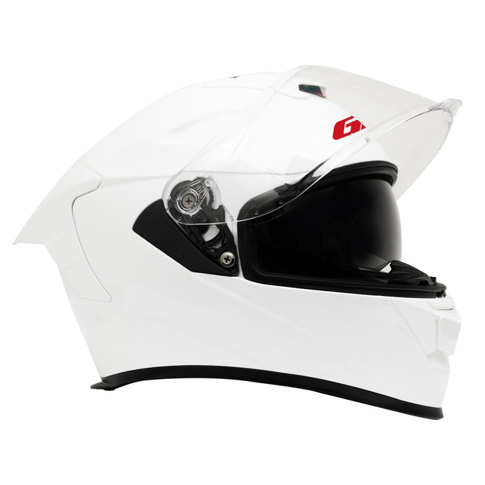 GP Kompozit MKS008-PW Racing Spoiler Full Face Motorcycle Helmet with Sun Visor & Clear Visor – Bright White