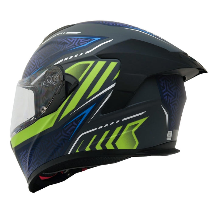 GP Kompozit MKS008-RGBY Racing Spoiler Full Face Motorcycle Helmet with Sun Visor & Clear Visor – Grey Blue Yellow