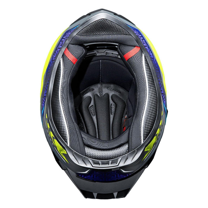 GP Kompozit MKS008-RGBY Racing Spoiler Full Face Motorcycle Helmet with Sun Visor & Clear Visor – Grey Blue Yellow