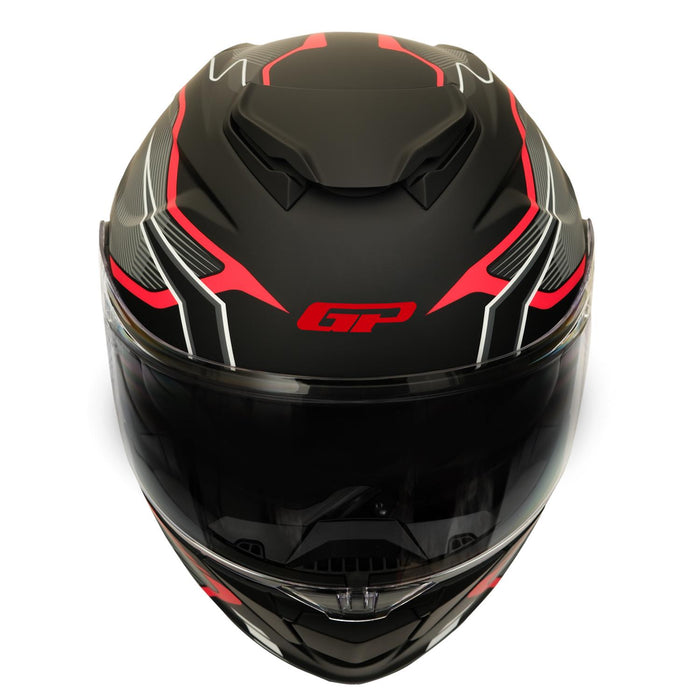 GP Kompozit MKS007-EBGR Flip-Up Motorcycle Helmet with Sun Visor & Clear Chin Guard – Black Gray Red