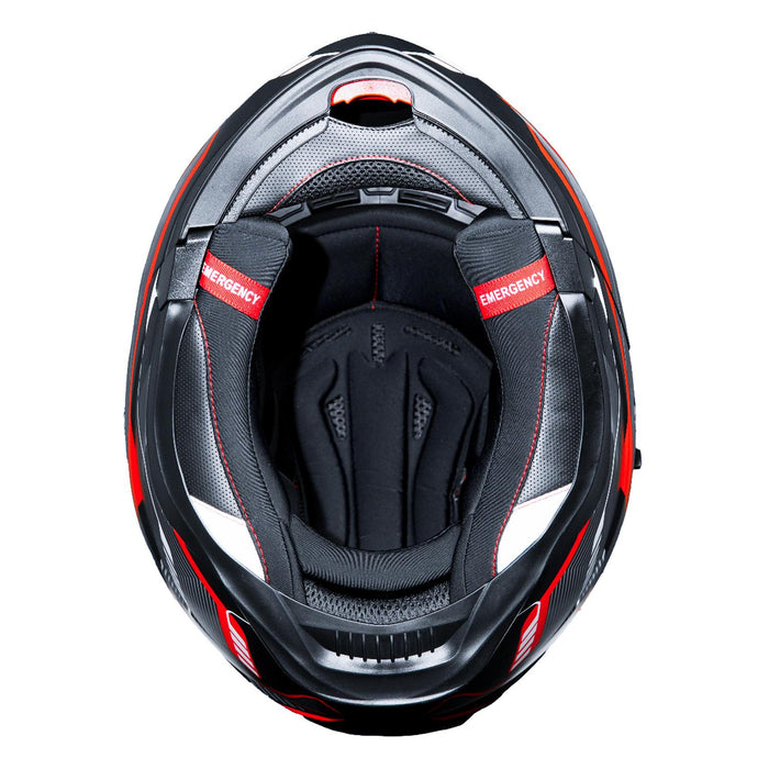 GP Kompozit MKS007-EBGR Flip-Up Motorcycle Helmet with Sun Visor & Clear Chin Guard – Black Gray Red