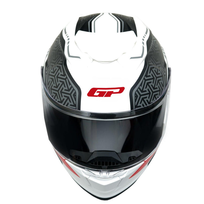 GP Kompozit MKS007-RWRB Flip-Up Motorcycle Helmet with Sun Visor & Clear Chin Guard – White Red Black