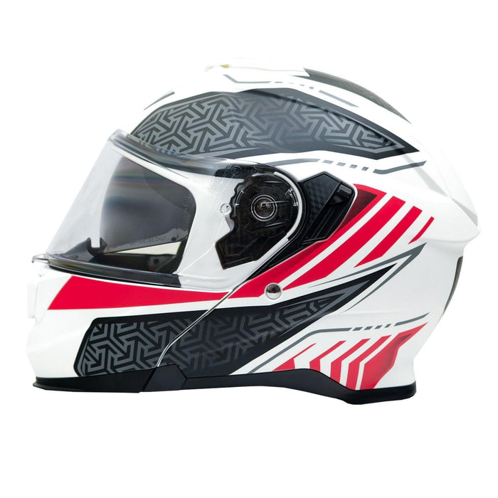 GP Kompozit MKS007-RWRB Flip-Up Motorcycle Helmet with Sun Visor & Clear Chin Guard – White Red Black
