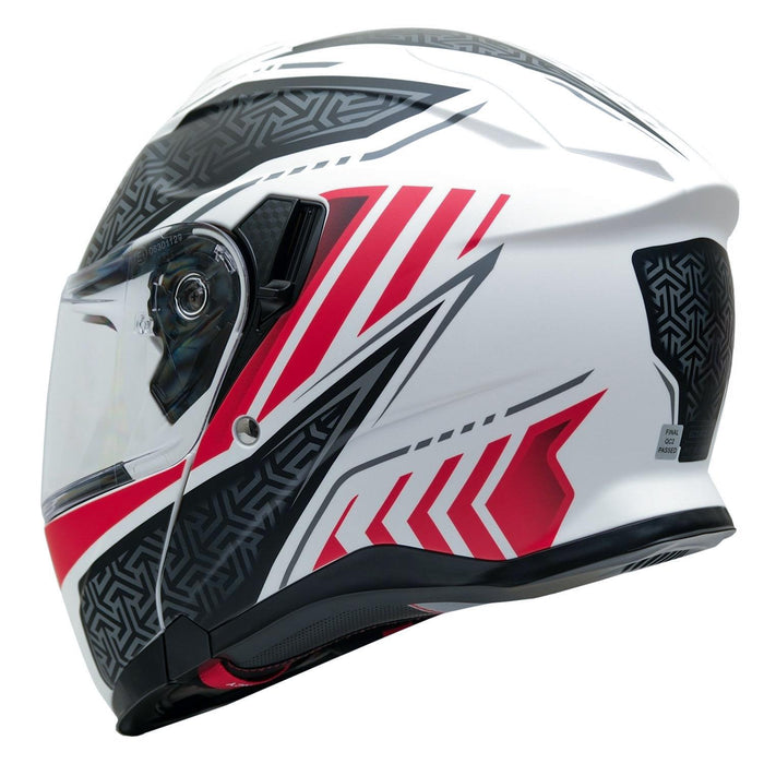 GP Kompozit MKS007-RWRB Flip-Up Motorcycle Helmet with Sun Visor & Clear Chin Guard – White Red Black