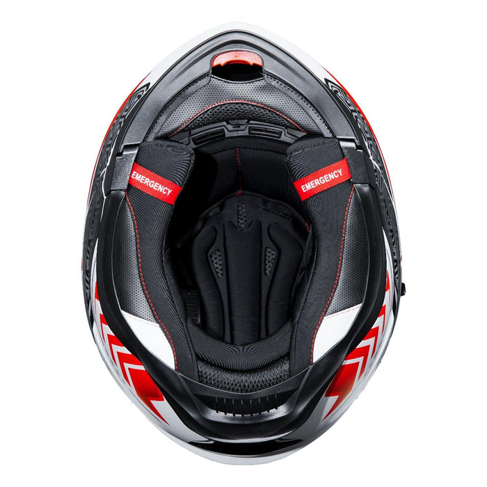 GP Kompozit MKS007-RWRB Flip-Up Motorcycle Helmet with Sun Visor & Clear Chin Guard – White Red Black