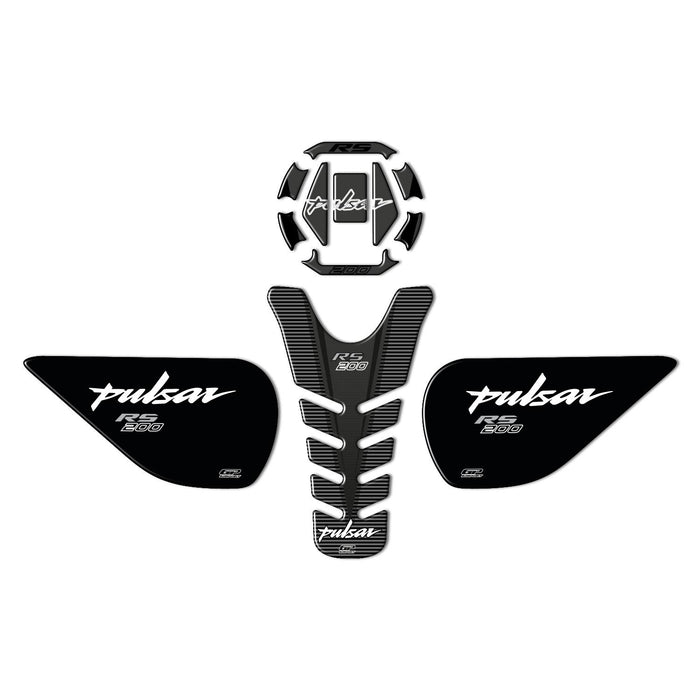 GP Kompozit Tank Pad Set Black Compatible For Bajaj Pulsar RS200 2015-2020