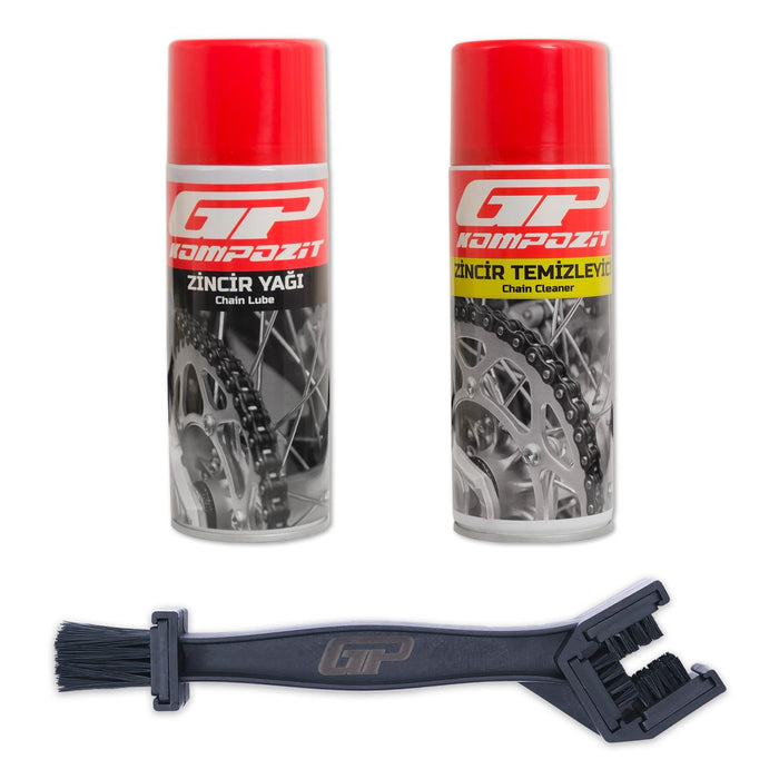 GP Kompozit BKM02 Motobike / Motorcycle Care Kit – Chain Cleaner Spray + Chain Lube Spray + Cleaning Brush