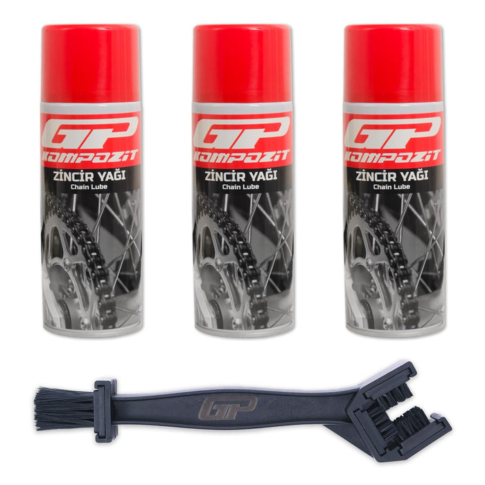 GP Kompozit BKM03 Motobike / Motorcycle Care Kit – 3X Chain Lube Spray + Cleaning Brush