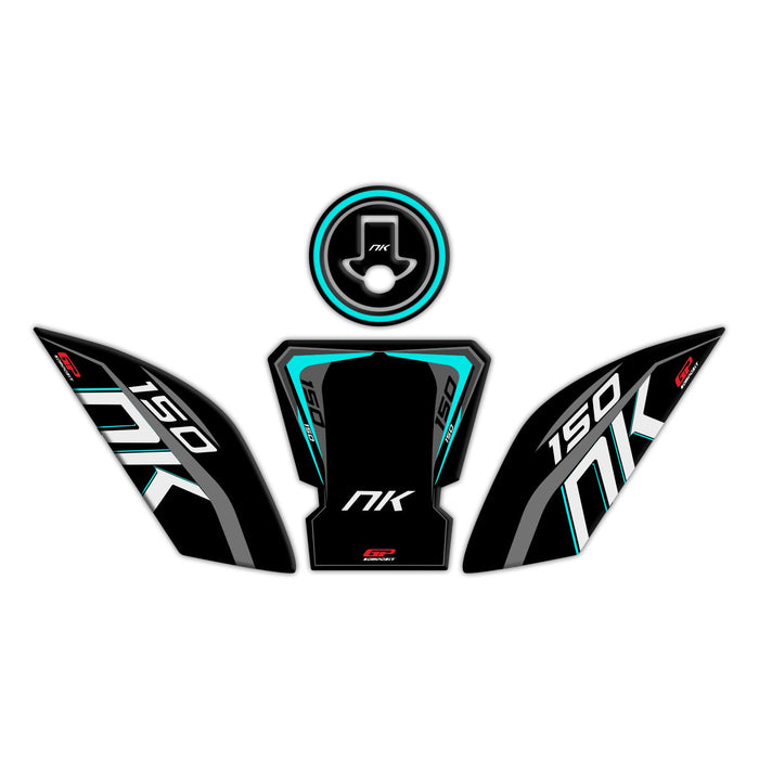 GP Kompozit Tank Pad Set Black-Turquoise Compatible For CFMOTO 150NK 2016-2022