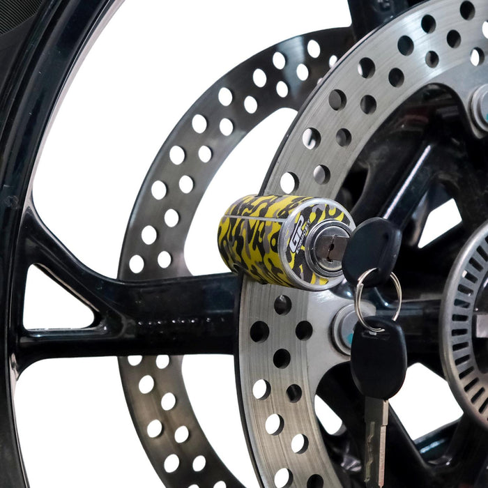 GP Kompozit Candado de disco universal de camuflaje resistente a la intemperie y antirrobo para motocicleta