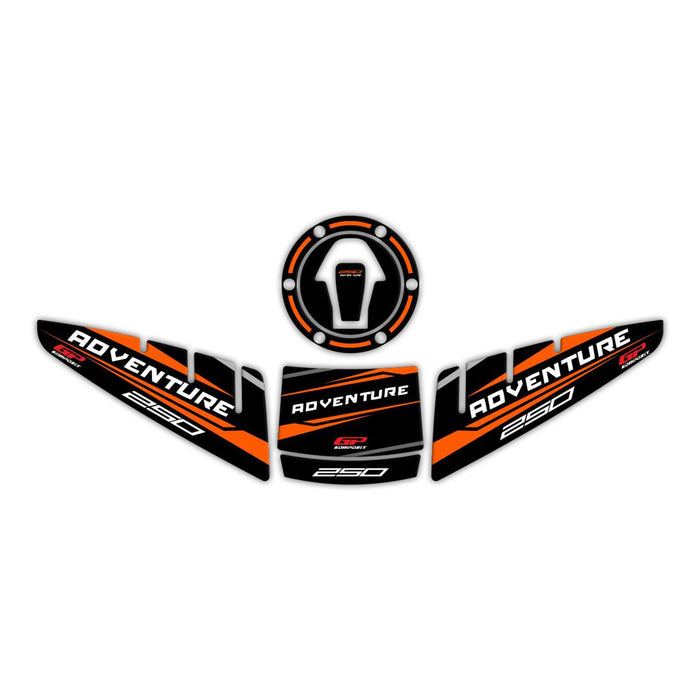 Jeu de protections de réservoir GP Kompozit noir-orange compatible pour KTM 250 Adventure 2020-2023 