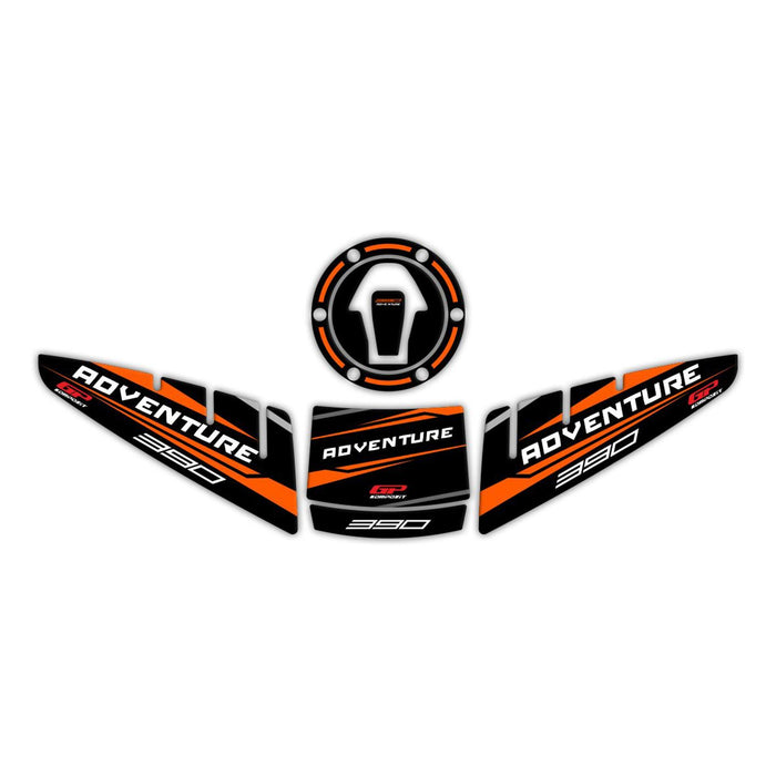 GP Kompozit Tank Pad Set Black-Orange Compatible For KTM 390 Adventure 2020-2023