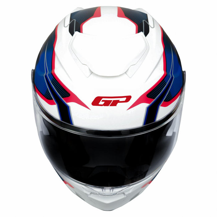 GP Kompozit MKS007-EWBR Flip-Up Motorcycle Helmet with Sun Visor & Clear Chin Guard – White

 Blue Red