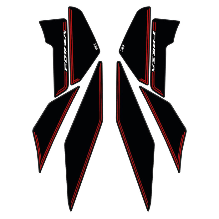 GP Kompozit Side Strip Lower Tank Pad Black-Red Compatible For Honda Forza 250 / Forza 300 / Forza 350 / NSS300 NSS350 2018-2025