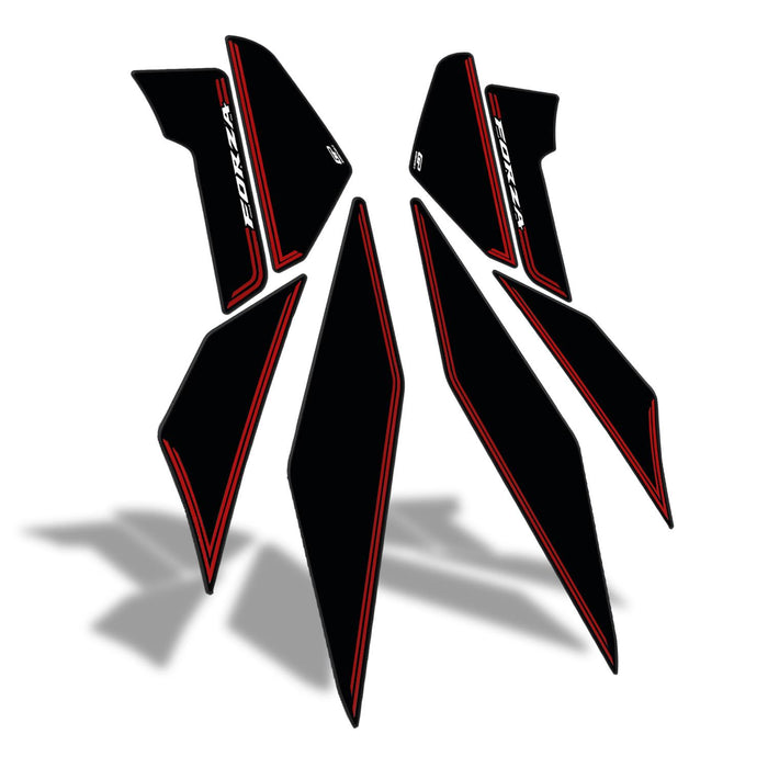 GP Kompozit Side Strip Lower Tank Pad Black-Red Compatible For Honda Forza 250 / Forza 300 / Forza 350 / NSS300 NSS350 2018-2025