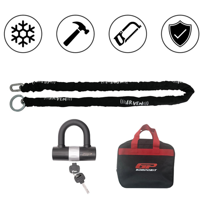 GP Kompozit Unbreakable Heavy Duty Security Chain For Motorcycle with 2 Keys (170cm Long / 10mm Thick) Motorbike, Bike, Generator, Gates