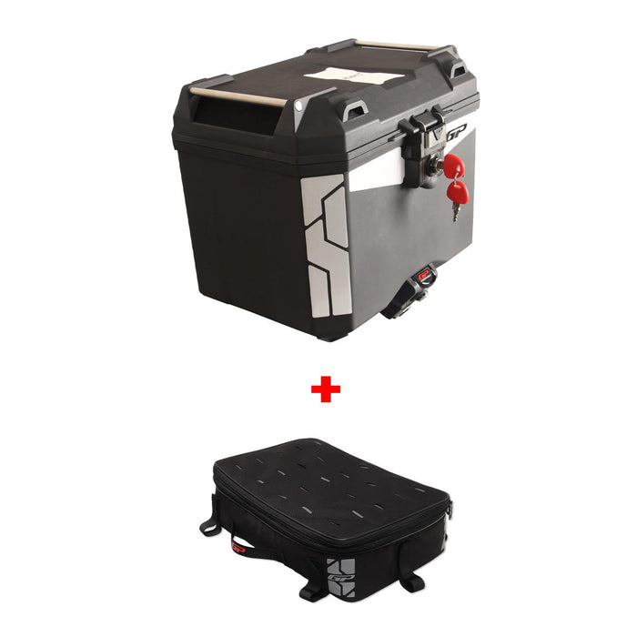 GP Kompozit Universal 33L Plactic Motorcycle Top Case Black & Compatible Expandable Multifunctional Luggage Bag
