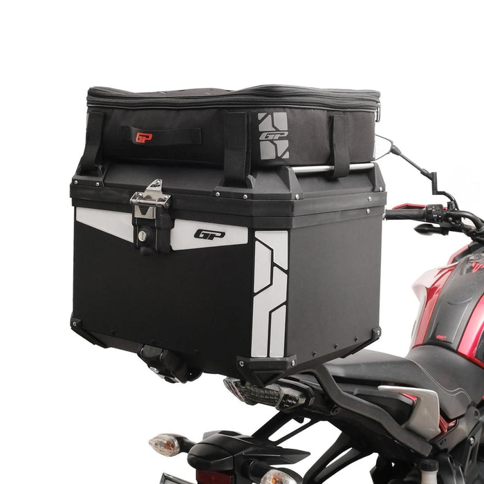 GP Kompozit Universal 57L Aluminum Motorcycle Top Case Black & Compatible Expandable Multifunctional Luggage Bag