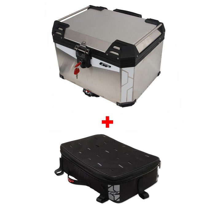 GP Kompozit Universal 57L Aluminum Motorcycle Top Case Gray & Compatible Expandable Multifunctional Luggage Bag