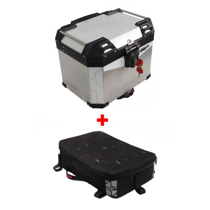GP Kompozit Universal 37L Aluminum Motorcycle Top Case Gray & Compatible Expandable Multifunctional Luggage Bag