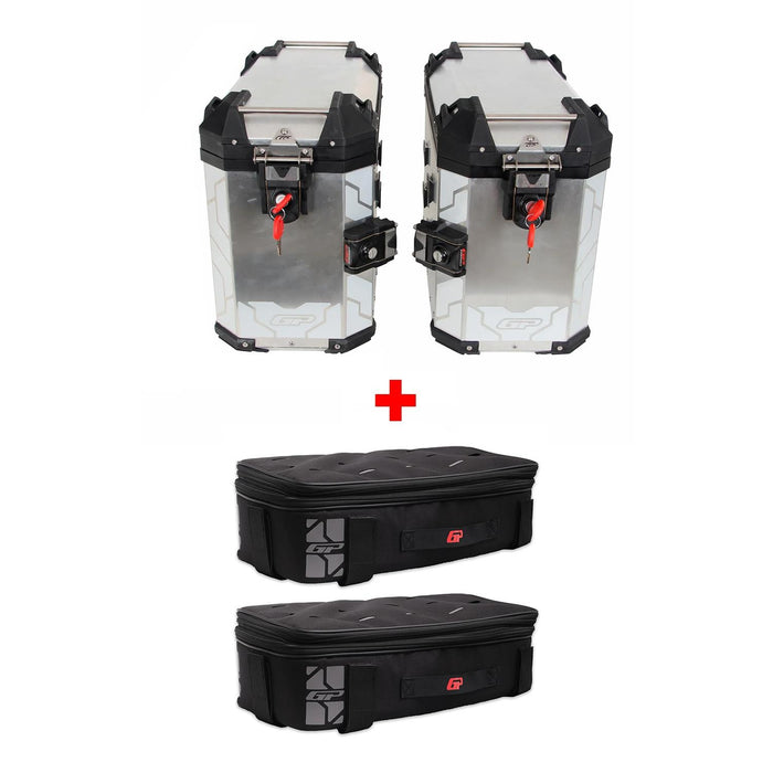 GP Kompozit Universal 40 lt x 2 Aluminum Motorcycle Pannier Sides Cases Gray & Compatible Expandable Multifunctional Luggage Bag