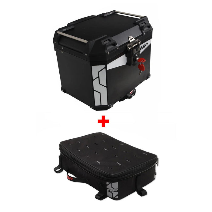 GP Kompozit Universal 37L Aluminum Motorcycle Top Case Black & Compatible Expandable Multifunctional Luggage Bag