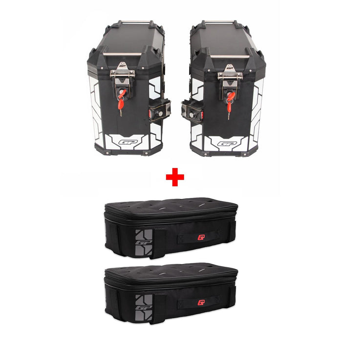 GP Kompozit Universal 40 lt x 2 Aluminum Motorcycle Pannier Sides Cases Black & Compatible Expandable Multifunctional Luggage Bag