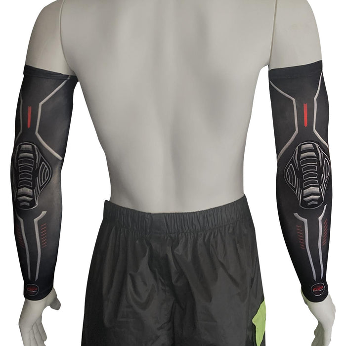 GP Kompozit Motorcycle Arm Sleeve with Protective Elbow Pad UV Sun Protection Compression Arm Warmer Tattoo Cover Up, Sports Golf Cooling Sleeves Black