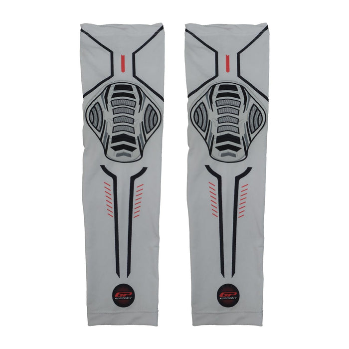 GP Kompozit Motorcycle Arm Sleeve with Protective Elbow Pad UV Sun Protection Compression Arm Warmer Tattoo Cover Up, Sports Golf Cooling Sleeves White