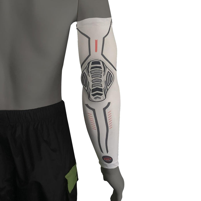 GP Kompozit Motorcycle Arm Sleeve with Protective Elbow Pad UV Sun Protection Compression Arm Warmer Tattoo Cover Up, Sports Golf Cooling Sleeves White