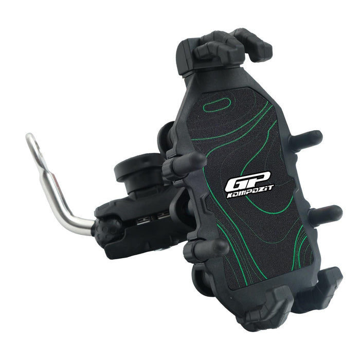 GP Kompozit Universal TTR07 Motorbike Phone Holder Mount, Anti Vibration Motorcycle Phone Holder Black-Green