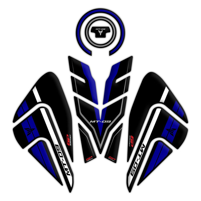 GP Kompozit Tank Pad Set Black-Blue Compatible For Yamaha MT-09  2021-2023