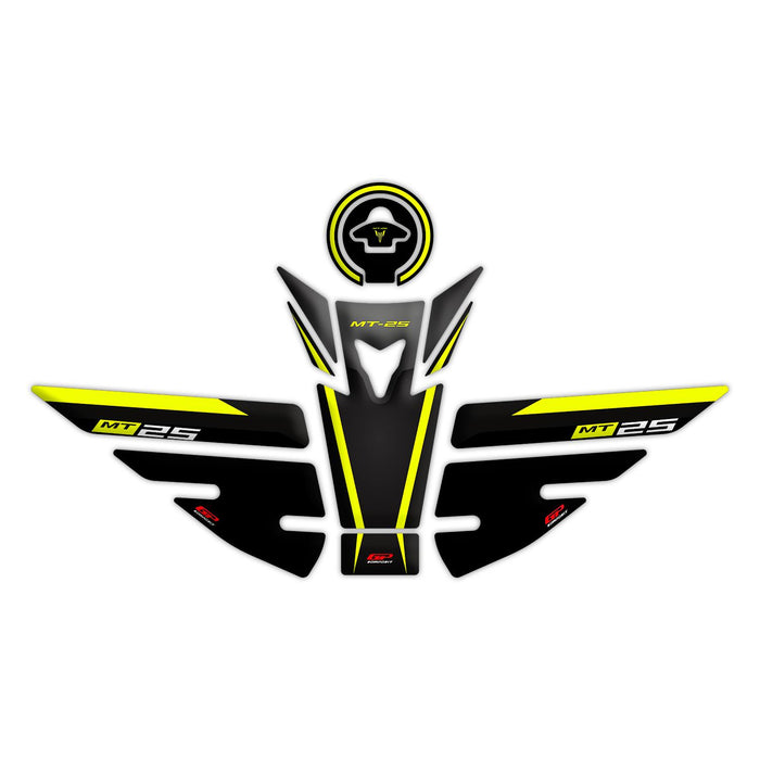 GP Kompozit Tank Pad Black-Yellow Compatible For Yamaha MT-25 2015-2019