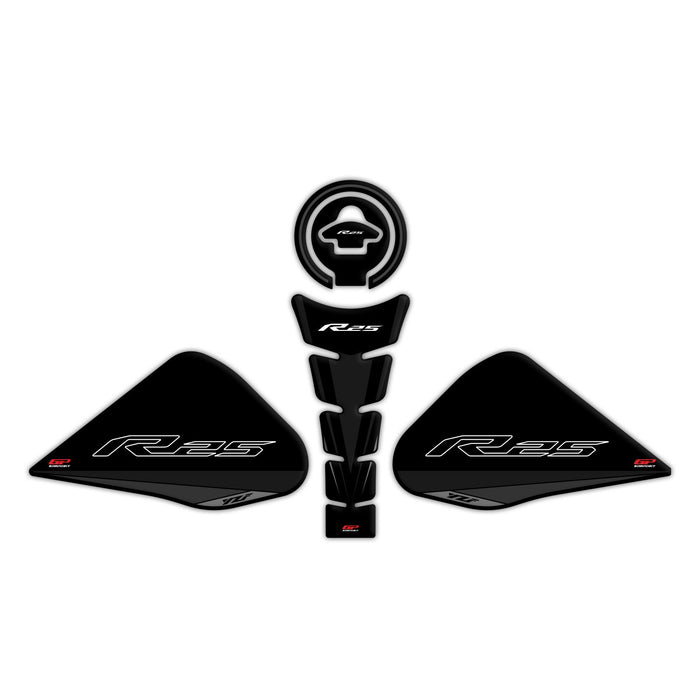 GP Kompozit Tank Pad Set Black Compatible For Yamaha YZF-R25 2015-2018