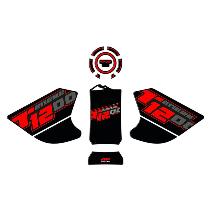 GP Kompozit Tank Pad Set Black-Red Compatible For Yamaha Tenere 1200 2011-2020