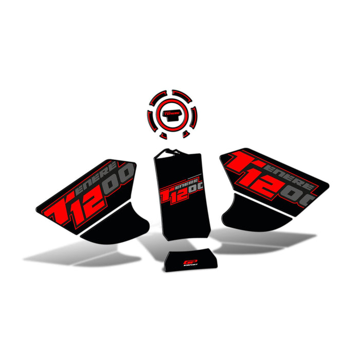 GP Kompozit Tank Pad Set Black-Red Compatible For Yamaha Tenere 1200 2011-2020