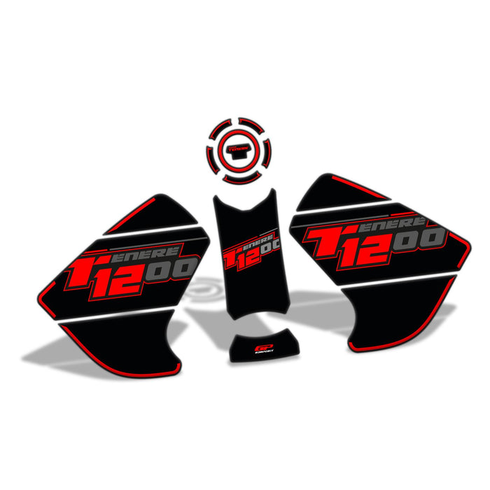 GP Kompozit Tank Pad Set Black-Red Compatible For Yamaha Tenere 1200 2011-2020