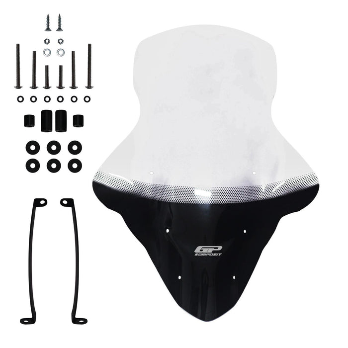 GP Kompozit Silkscreened Windshield Windscreen With Handguard Transparent Compatible For Yamaha NMAX 125 / NMAX 155 2015-2020
